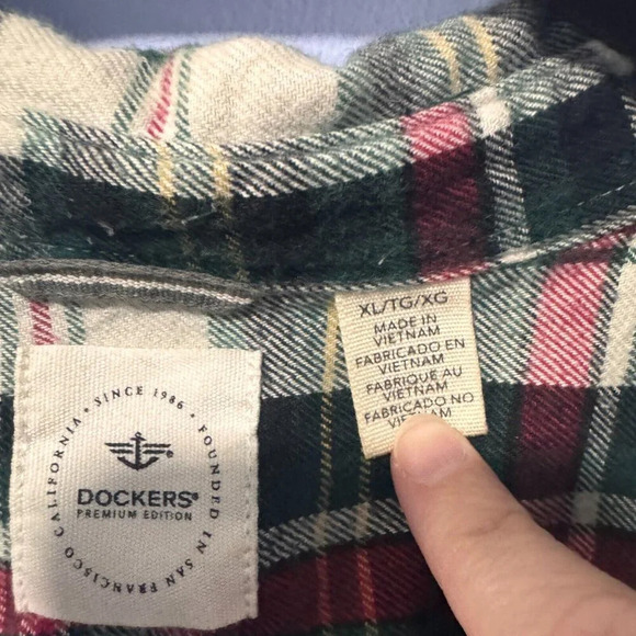 Dockers men flannel shirt size XL green red‎  white - Picture 4 of 5